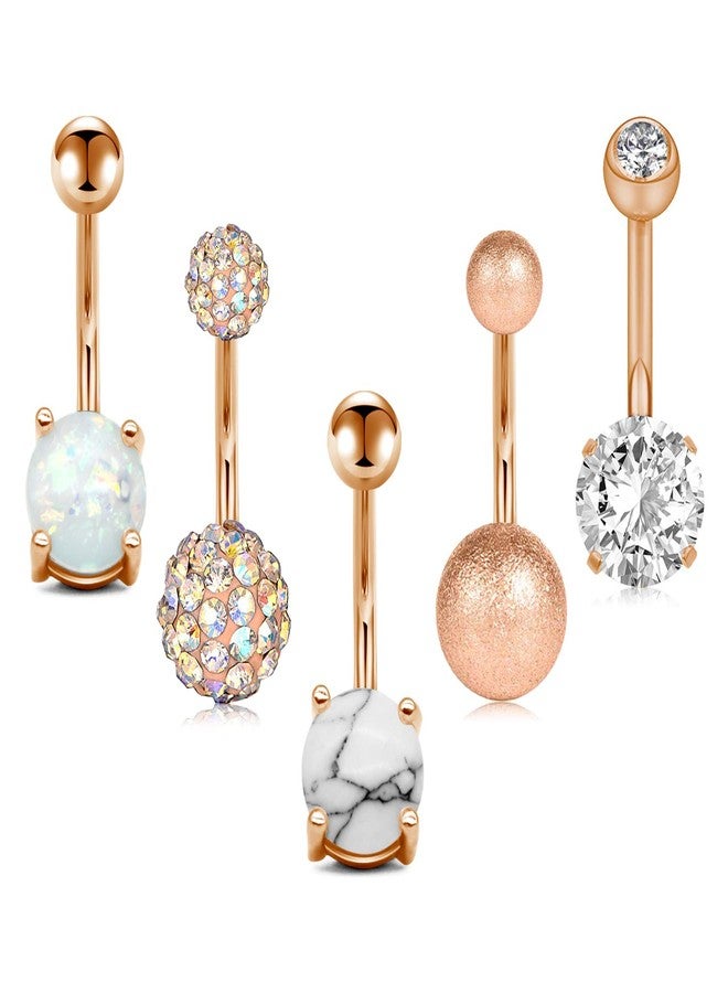 JFORYOU 5 Pcs Belly Button Rings Stainless Steel for Women Navel Rings 5 Style 14G Navel piercing Rose Gold Color Body Piercing Jewelry - Image 1